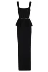 Elisabetta Franchi Red Carpet Pleated-peplum Knit Maxi Dress In Black