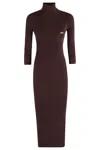 Elisabetta Franchi Midi Dress With High Neck And Side Slit Detail In Burgundy