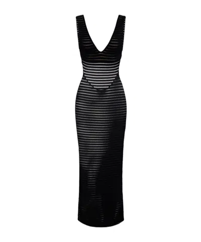 Elisabetta Franchi Abito In Maglia Traforata Con Spacco In Black
