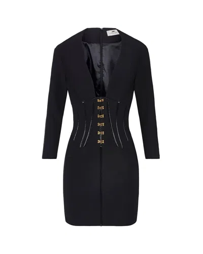 ELISABETTA FRANCHI NEOPRENE DRESS WITH BLACK CORSET DETAILS