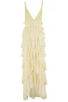 Elisabetta Franchi Lace And Ruffles Long Sleeve Dress In Lemonade