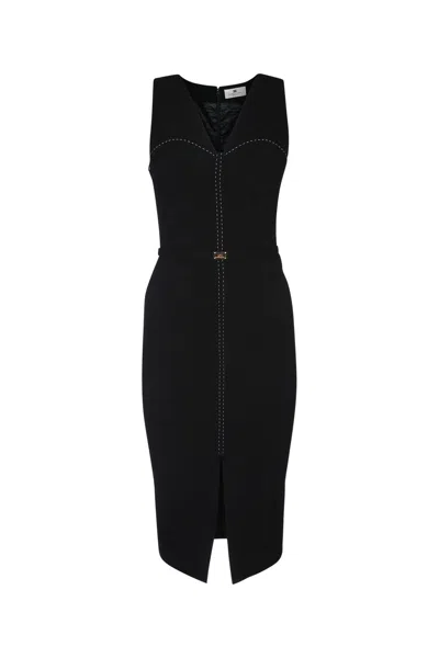 Elisabetta Franchi Crepe Bustier Dress With Contrasting Topstitching In Black