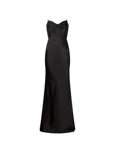 Elisabetta Franchi Abito Lungo Abito Red Carpet In Raso  In Black