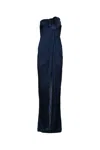 Elisabetta Franchi Red Carpet Glossy Jersey Fabric Dress With Flower In Blu