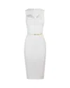 ELISABETTA FRANCHI MIDI DRESS IN TECHNICAL FABRIC WITH BELT AND CUT OUT