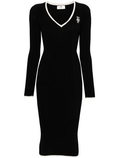 Elisabetta Franchi Intarsia-knit Ribbed Midi Dress In Multicolor