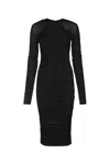 Elisabetta Franchi Long Sleeve Midi Dress With Sheer Fabric In Black