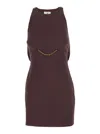 Elisabetta Franchi Bordeaux Sleeveless Dress With Chain Decoration On The Front In Fabric Woman In Burgundy