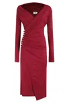 Elisabetta Franchi Draped Midi Dress With Jeweled Buttons In Red