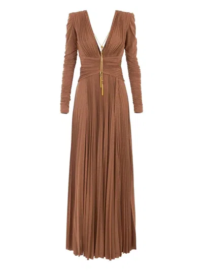 ELISABETTA FRANCHI RED CARPET LUREX JERSEY DRESS WITH NECKLACE