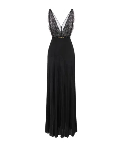 Elisabetta Franchi Abito Red Carpet In Tulle E Jersey Con Cristalli In Black