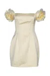Elisabetta Franchi Short Black Dress With Rose-shaped Straps In Neutral