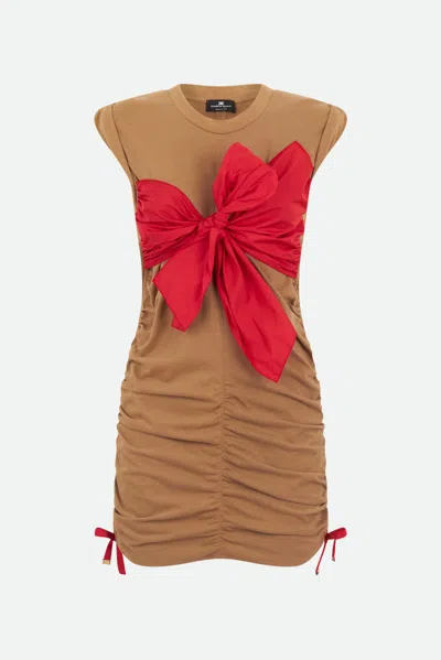 Elisabetta Franchi Abito Tortora Fiocco In Beige