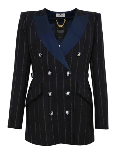 Elisabetta Franchi Pinstriped Wool Cloth Coat In Multi