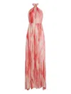 Elisabetta Franchi Halter Neck Maxi Length Printed Tie Detail In Red