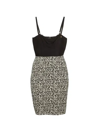 Pre-owned Elisabetta Franchi Abstract-print Bustier Mini Dress In Black
