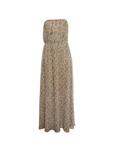 Pre-owned Elisabetta Franchi Abstract-print Strapless Maxi Dress In Neutral