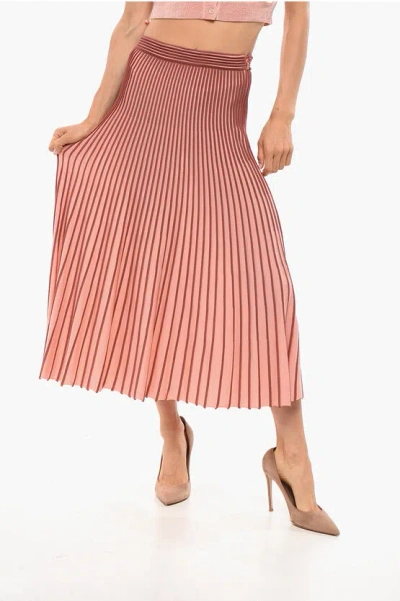 Elisabetta Franchi Accordion Knitted Midi Skirt In Pink