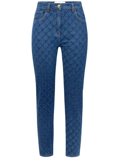 Elisabetta Franchi All-over Diamond-print Jeans In Blau