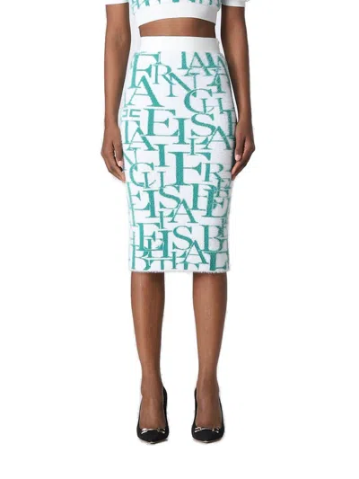 Elisabetta Franchi Lettering Pattern Knit Skirt In Green