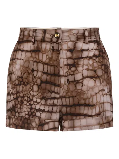 Elisabetta Franchi Alligator-patterned Shorts In Brown
