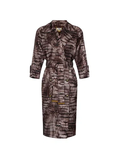 Elisabetta Franchi Alligator-print Double-breasted Trench Coat In Multi