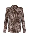 Elisabetta Franchi Shirt In Satin Fabric With Alligator Print In Brown