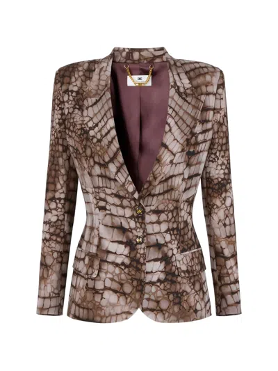 Elisabetta Franchi Tailored Jacket Buttons Front Pockets Long Sleeves In Animal Print