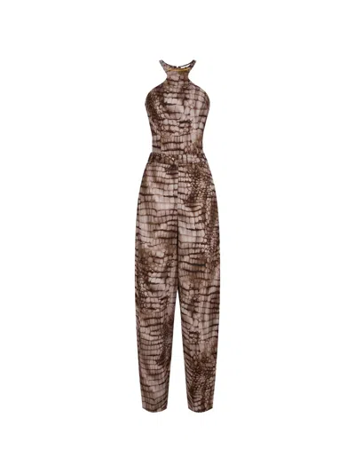 Elisabetta Franchi Alligator-print Racerback Jumpsuit In Brown
