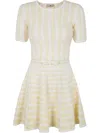 Elisabetta Franchi Mini Dress In Yellow With Belted Waist In Yellow