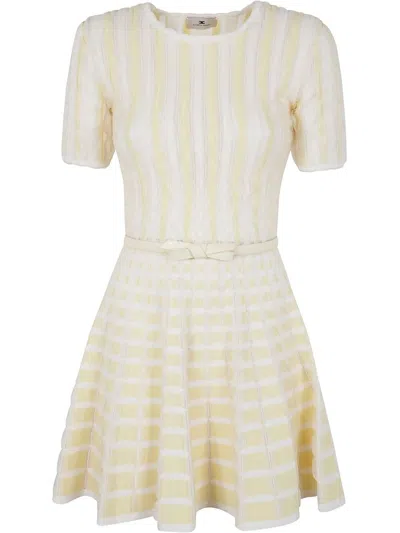 ELISABETTA FRANCHI MINI KNIT DRESS,AM48S51E2 DN4 LEMONADE IVORY