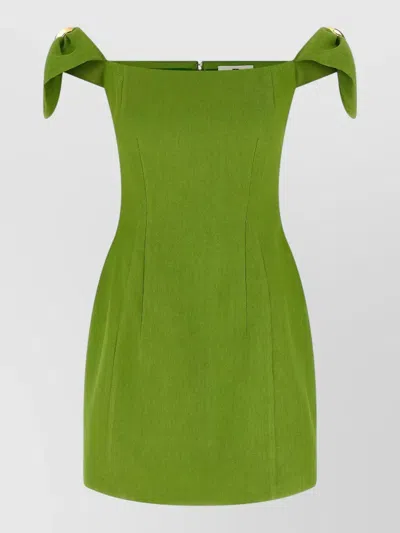 Elisabetta Franchi Amphora Dress Off Shoulder Bow Detail In Green