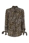 Elisabetta Franchi Ribbon Cuffs Animalier Printed Georgette Blouse In Brown