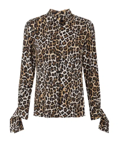 ELISABETTA FRANCHI ELISABETTA FRANCHI RIBBON CUFFS ANIMALIER PRINTED GEORGETTE BLOUSE