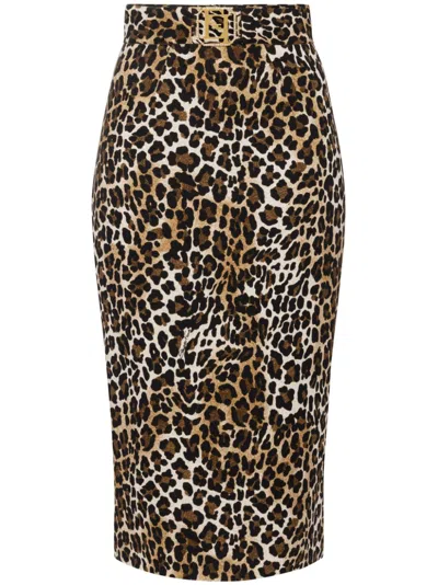 Elisabetta Franchi Leopard Print Midi Pencil Skirt In Multi