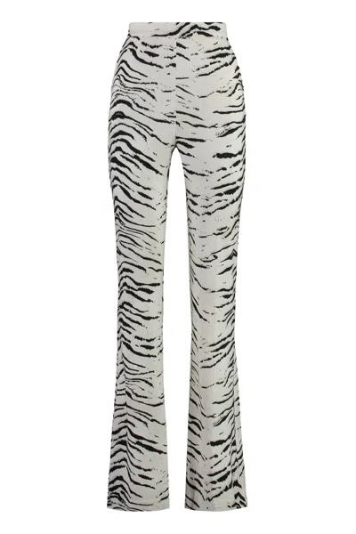 Elisabetta Franchi Animal Print Flared Viscose Trousers For Women In Season Ss24 In Brown