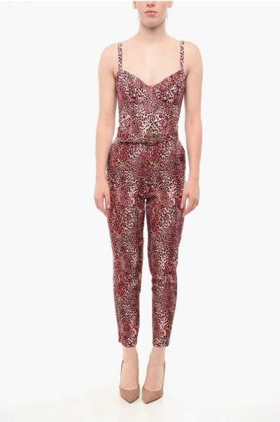 Elisabetta Franchi Animal Printed Jumpsuit With Matched Belt In Brown