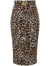 Elisabetta Franchi Leopard Print Midi Pencil Skirt In Brown
