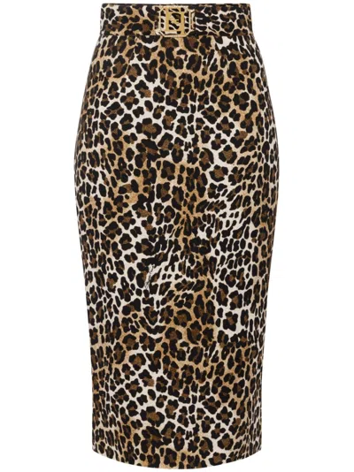ELISABETTA FRANCHI ANIMALIER CRÊPE MIDI SKIRT