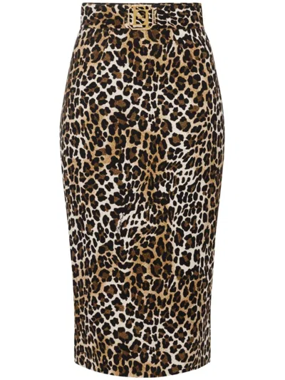 ELISABETTA FRANCHI ELISABETTA FRANCHI ANIMALIER CRÊPE MIDI SKIRT