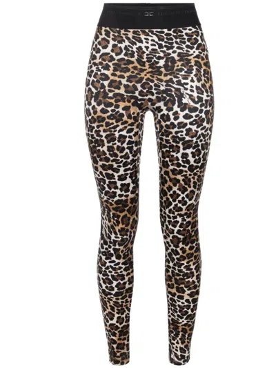 Elisabetta Franchi Animalier Leggings In Beige