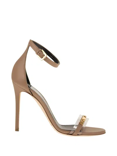 Elisabetta Franchi Leather Sandal With Transparent Insert In Animal Print