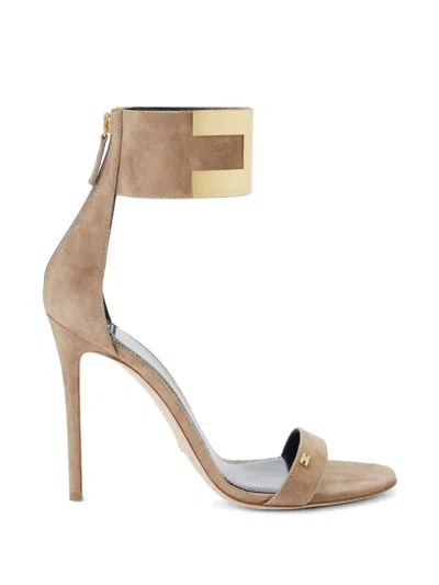 Elisabetta Franchi Ankle-strap Jewel Logo Sandals In Brown