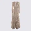 Elisabetta Franchi Red Carpet Georgette Dress With Polka Dots And Ribbons