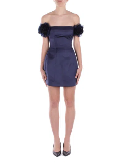 ELISABETTA FRANCHI APPLIED FLOWERS DUCHESSE SATIN DRESS