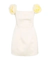 Elisabetta Franchi Short Black Dress With Rose-shaped Straps In Neutral