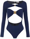 Elisabetta Franchi Cut-out Viscose Top With Gold Accent In Blue