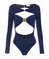 Elisabetta Franchi Cut-out Viscose Top With Gold Accent In Blue