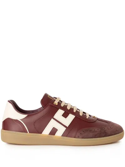 Elisabetta Franchi Appliqué-logo Leather Sneakers In Rouge Noir/burro
