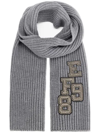 Elisabetta Franchi Appliqué Ribbed Scarf In Grey